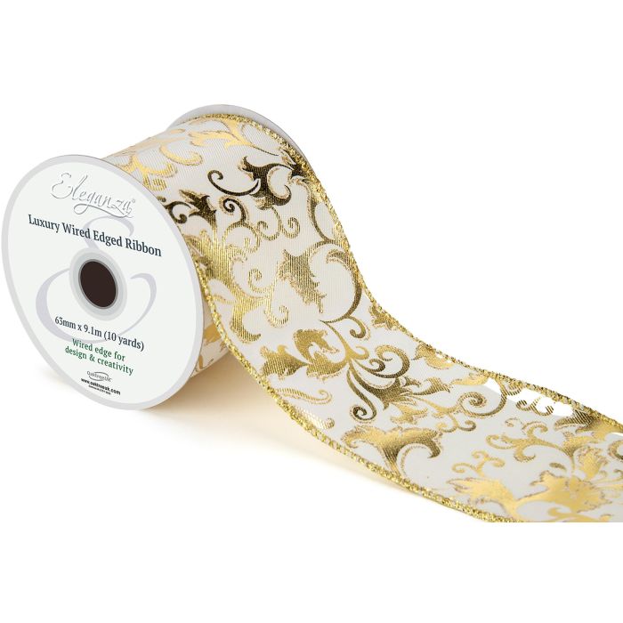 Wired Edge Luxury Gilded Filagree Cream/Gold 63mm x 9.1m