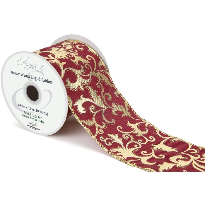 Wired Edge Luxury Gilded Filagree Burgundy/Gold 63mm x 9.1m