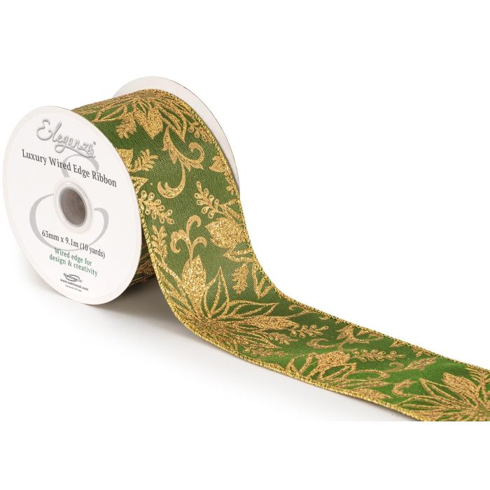 Wired Edge Christmas Glitter Poinsettia 63mm x 9.1m