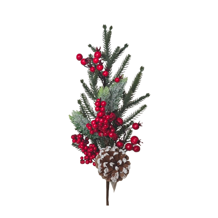 Winter Berry & Pinecone Single Stem 60cm