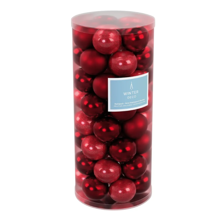 8cm Shatterproof Bauble x 48 Burgundy (Matt, Shiny, Glitter)