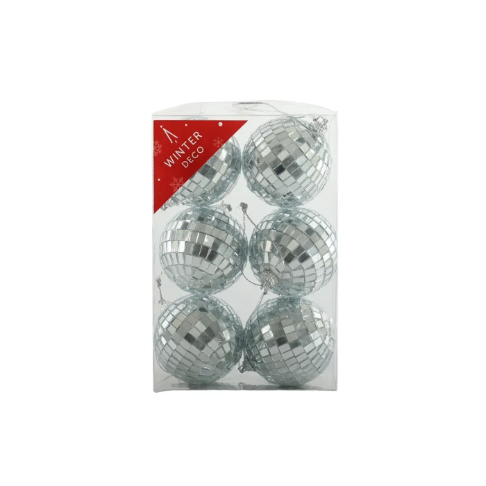 6cm Silver Disco Baubles x 6
