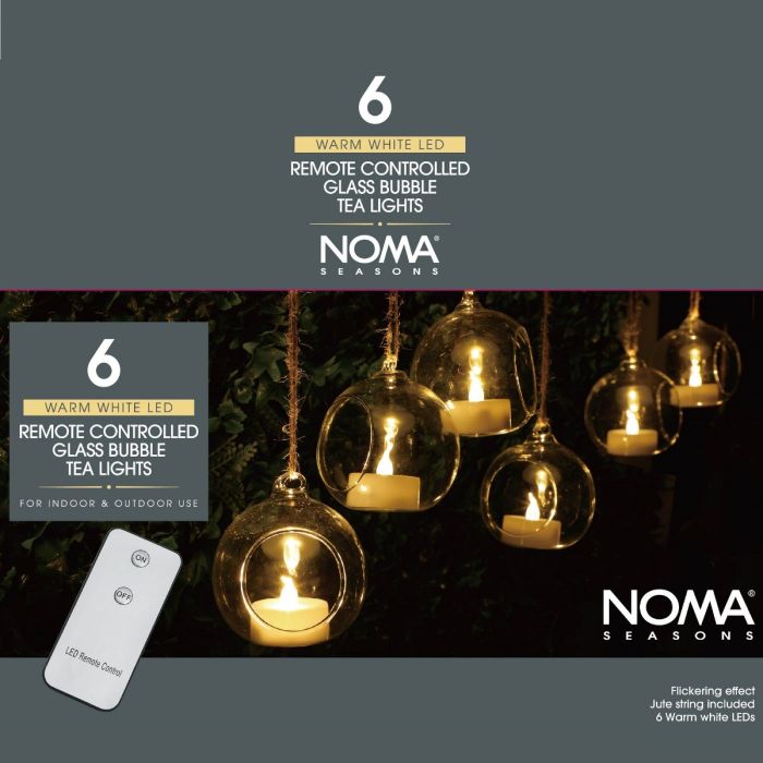 Set of 6 Battery T-Lights In Glass Bubble