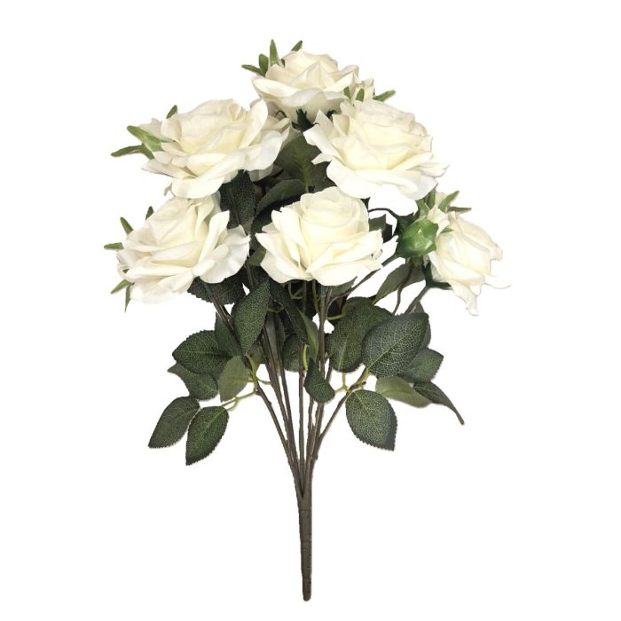 46cm Open Rose & Bud Bouquet Cream