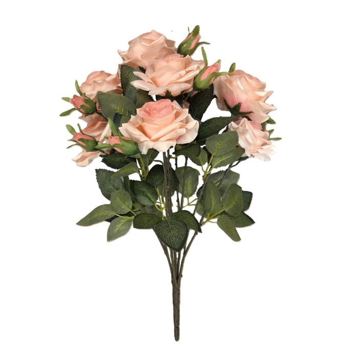 46cm Open Rose & Bud Bouquet Pink