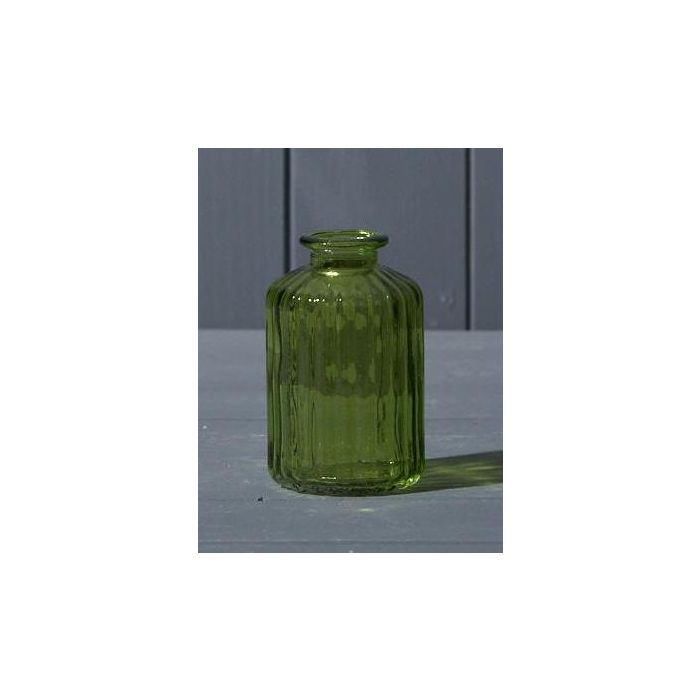 Emerald Green Ribbed Glass Bottle (10cm)