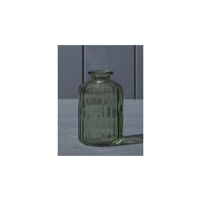 Vintage Green Ribbed Glass Bottle (10cm)