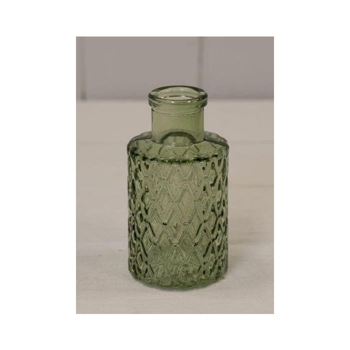 Vintage Green Mini Geometric Glass Bottle (9.2cm)