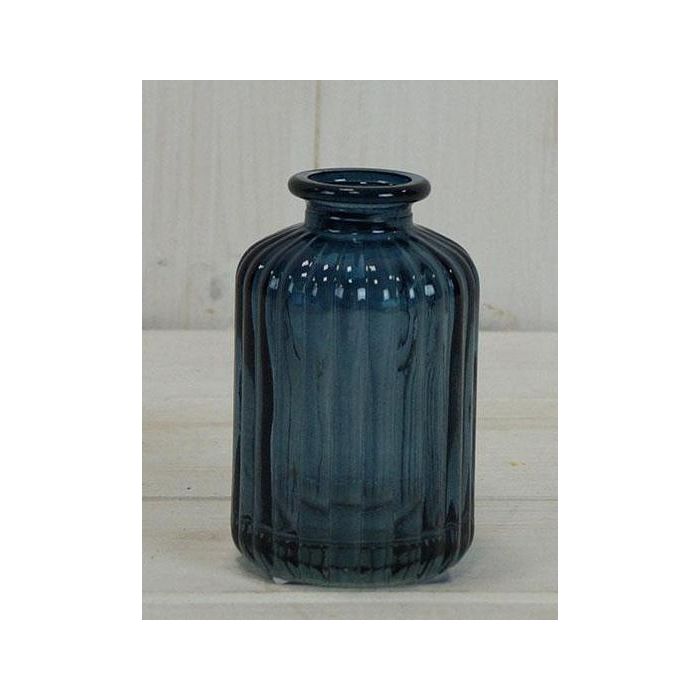 Blue Ribbed Glass Bottle (10cm)