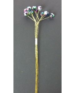 10mm Crystal On Wire Iridescent/Black On Gold Wire x 12