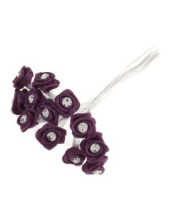 Diamante Ribbon Rose x 12 x 6 Bunches Plum