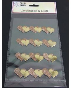 Self Adhesive Glittered Heart Gold x 12