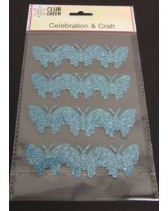 Self Adhesive Glittered Butterfly Turquoise x 12