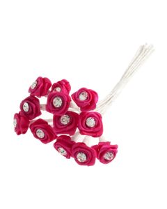 Diamante Ribbon Rose x 12 x 6 Bchs Hot Pink