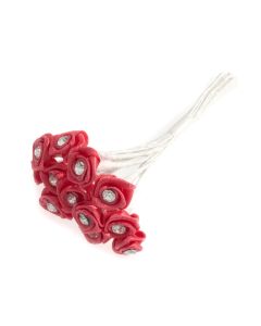 Diamante Ribbon Rose x 12 x 6 Bunches Dark Coral