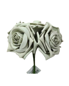 Large Colourfast Foam Rose App 8cm x 5 Heads Silver