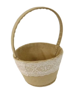 Linen Round Basket W/Lace