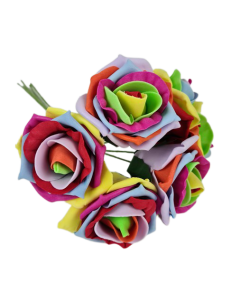 Colourfast Cottage Foam Rose x 6 Heads Rainbow