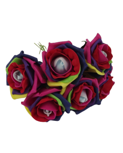 Colourfast Cottage Foam Rose x 6 Heads Harlequin
