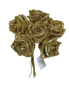 Glitter Rose x 6 (Heads App 6cm) Gold