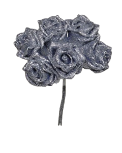 Glitter Rose x 6 (Heads App 6cm) Silver