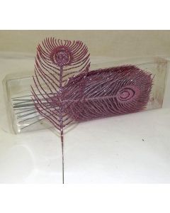 Glitter Peacock Leaf 22cm x 16pcs Pink