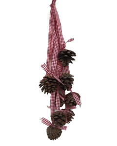 9 Pine Cone Hanger Red Natural Ribbon 35cm