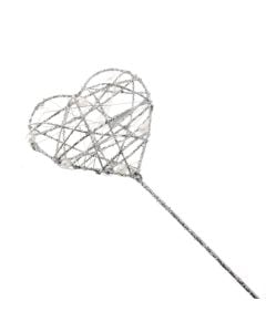 Glittered Heart Wand Silver 7 x 30cm