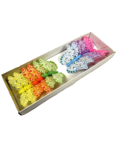 7cm Feather Butterflies Lil/Pk/Yel/Grn/Bl/Ora 20cm Wire