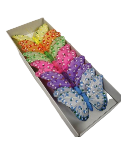 10cm Feather Butterfly - Lil/Pk/Yel/Gr/Bl & Or x 12