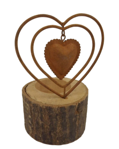 1 Metal/Wood Candle Holder  Heart  Rust Ø9.5X15Cm