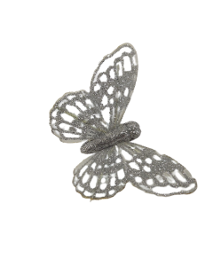 7cm Glitter Butterflies (12 Per Pack On 20cm Wire) Silver