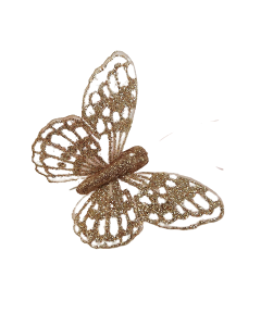 7cm Glitter Butterflies (12 Per Pack On 20cm Wire) Rose Gold