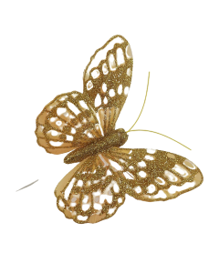 10cm Glitter Butterflies (12 Per Pack On 20cm Wire) Gold