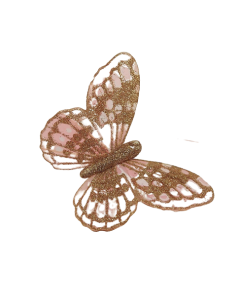 10cm Glitter Butterflies (12 Per Pack On 20cm Wire)Rose Gold