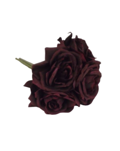 27cm Bordeaux Open Rose Posy x 5 Heads