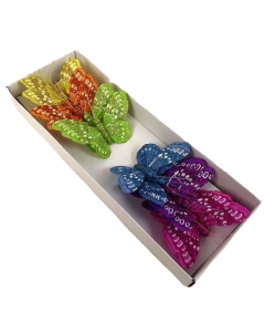 7cm Glitter Butterflies Bl  Lil /Or/Gr/Ht Pk/Yel x 12pcs