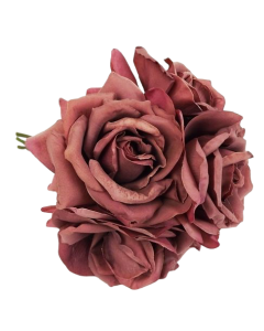 27cm Open Rose x 5 Heads Posy Puce