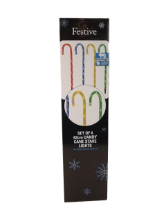 62Cm 4 Candy Cane Stake Lights