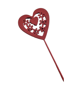 Pack Of 5 Wooden Hearts On Stick 50cm Red 7cm