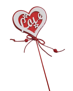 Pack Of 8 Wooden Hearts On Stick Red/White 28cm