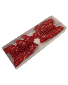 7cm Glitter Butterflies x 12 Red