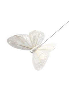 10cm Glitter Butterflies White x 12pcs On Wire