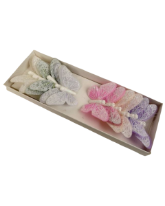 7cm Pastel Sparkle Feather Butterflies Assorted x 12pcs