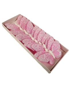 10cm Pastel Sparkle Feather Butterfiles Pink x 12pcs