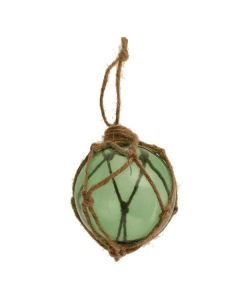 8cm Glass Hanging Rope Bauble Green