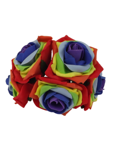 Large Colourfast Foam Rose App 8cm x 5 Heads Rainbow