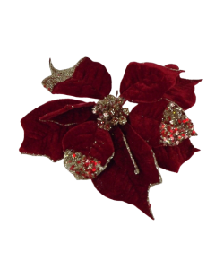 24cm Velvet Poinsettia w/Clip Red