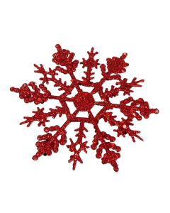 10cm Glitter Snowflake x24 Boxed Red