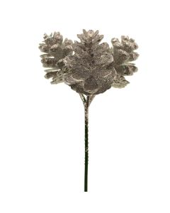 19cm Glittered Pinecone Pick Silver